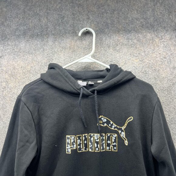 Puma Hoodie Dress Womens Small Black Camo Logo Fleece Sweatshirt Tunic - Picture 9 of 10